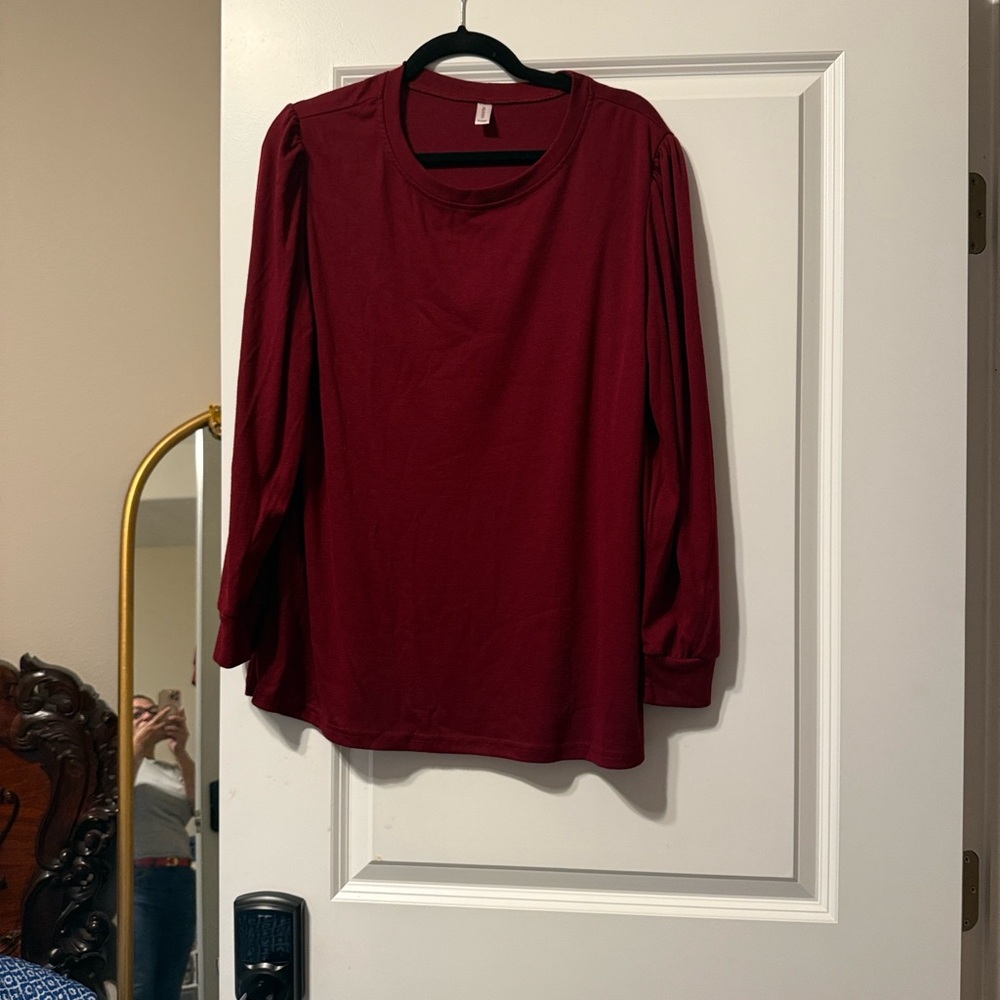 Women's Burgundy Puff Sleeve Long Sleeve Top